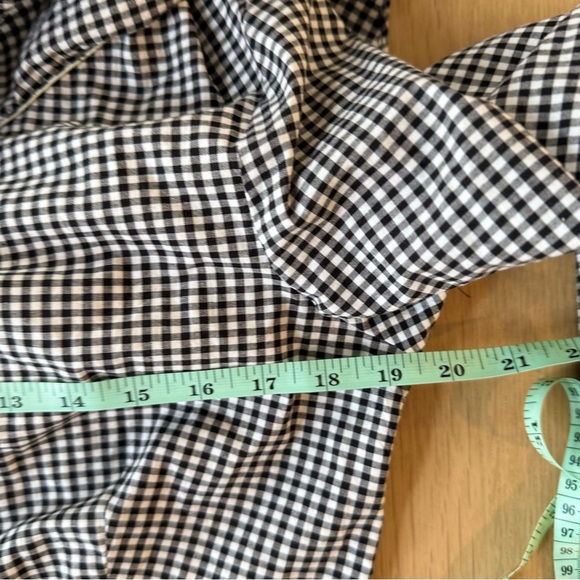 SCRIPTED BLOUSE, CHECKERED PATTERN ONE OFF SHOULDER RUFFLED SIZE LARGE 1644 - Picture 10 of 11